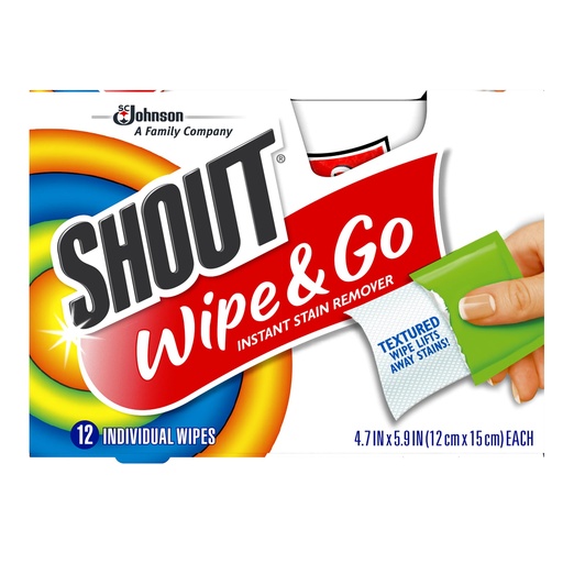 SHOUT WIPES & GO INSTANT STAIN REMOVER WIPES (JOHNSON'S)