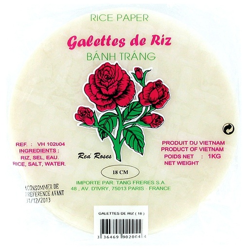 [1411204] RICE PAPER ROUND WRAPPERS FOR NEM/SPRING ROLLS 18 CM (RED ROSE)