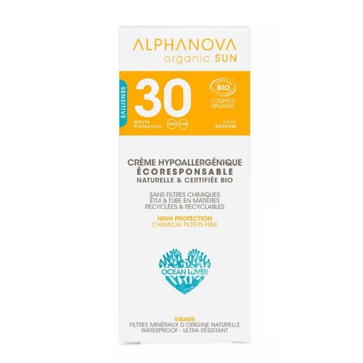 [3760075071318] SUN  ORGANIC HYPOALLERGENIC FACE SOLAR CREAM SPF30 (ALPHANOVA)