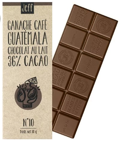 BAR N°10 MILK CHOCOLATE 36% GANACHE COFFEE GUATEMALA (JEFF CLUB)