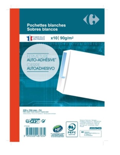 WHITE PAPER POUCH C4 229x324 MM (CARREFOUR)