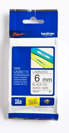 LABELS LAMINATED TZE 211  BLACK ON WHITE (BROTHER)