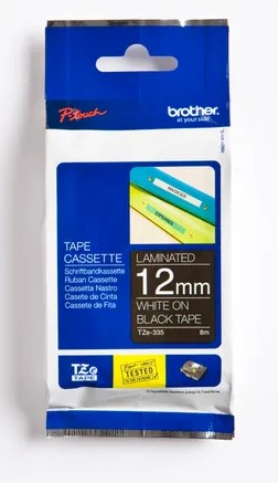 LABELS LAMINATED TZE 335 WHITE ON BLACK (BROTHER)